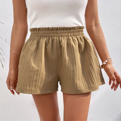 ABZEKH Shorts for Women Shorts Women's Shorts Paperbag Waist Wide Leg Shorts Shorts (Color : Khaki, Size : X-Small)
