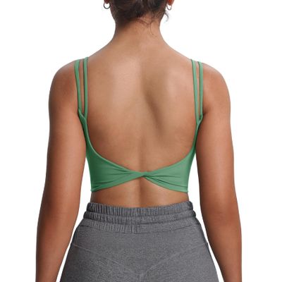 Aoxjox Women's Workout Sports Bras Fitness Yoga Crop Tank Metamorph Twist Back Cami (Sage Green, XX-Small)