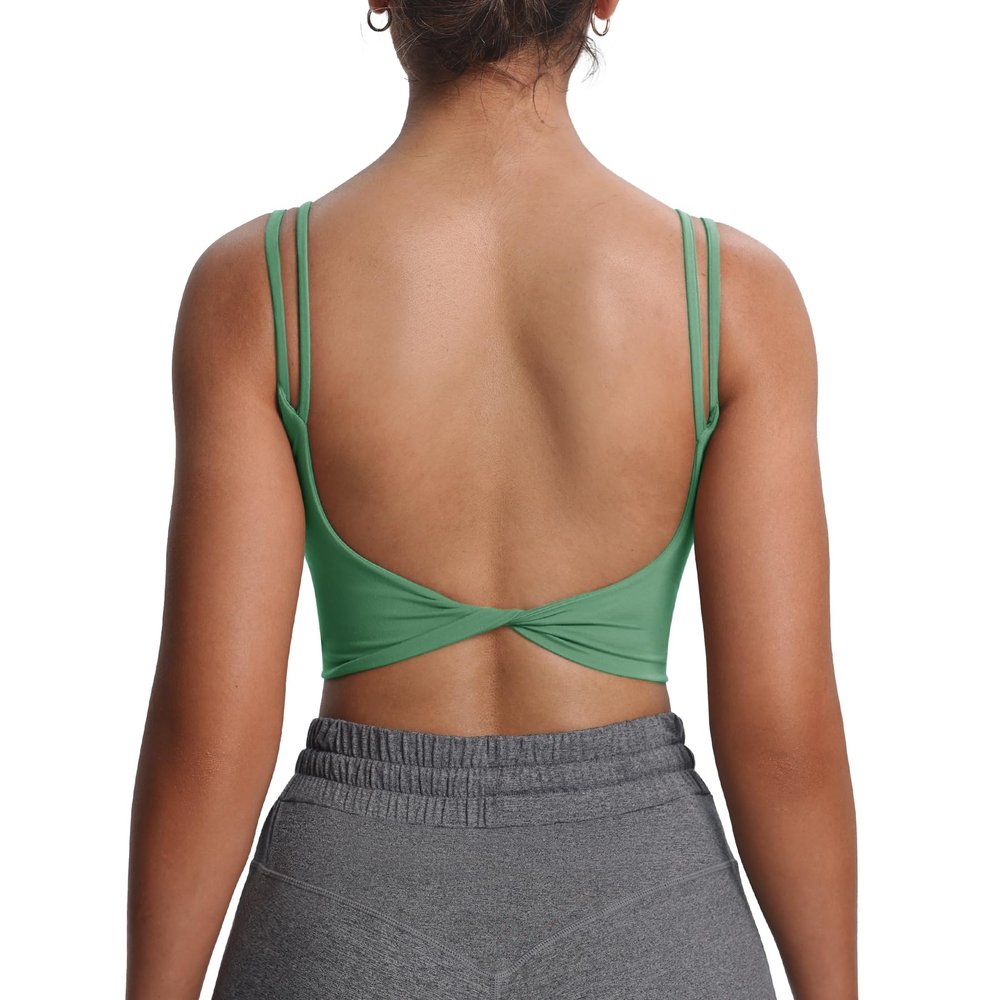 Aoxjox Women's Workout Sports Bras Fitness Yoga Crop Tank Metamorph Twist Back Cami (Sage Green, XX-Small)