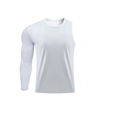 Men's Athletic Single Sleeve One Arm 1/2 Compression Shirt Sports Tight Base Layer Workout Underwear Active (White-Right-Long,Medium,Medium)