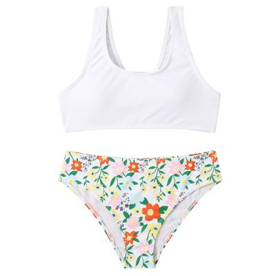 Swimsuit Girls 10-12 Summer Big Kids Girls Bathing Suits 2 Piece Swimsuit Kids Floral Bikini Set Big (White, 8-9 Years)