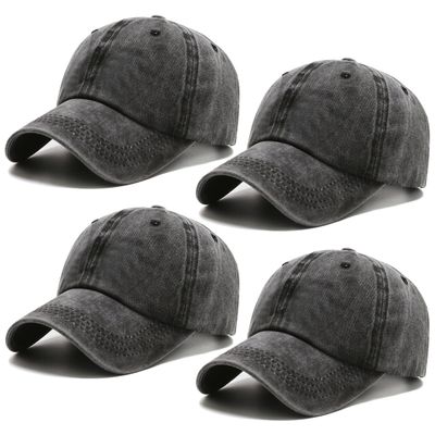 4 Pack Black Vintage Washed Distressed Baseball Caps for Women Men Low Profile Adjustable Unconstructed Baseball Cap