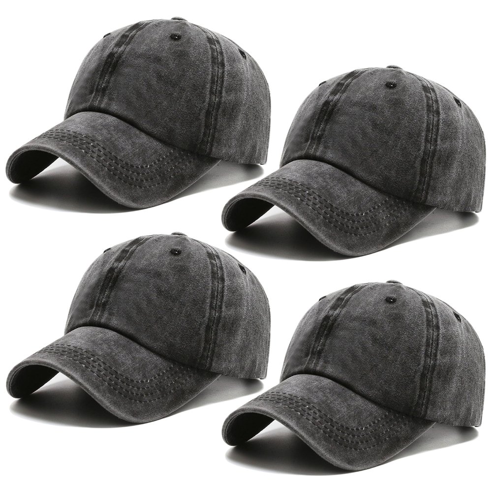 4 Pack Black Vintage Washed Distressed Baseball Caps for Women Men Low Profile Adjustable Unconstructed Baseball Cap