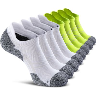 CWVLC No Show Sports Compression Socks 8-pairs, Low Cut Anti-Blister Hiking Running Workout Ankle Socks, Short Cushioned Moisture Wicking Arch Support Plantar Fasciitis, Lime-green White, X-Large