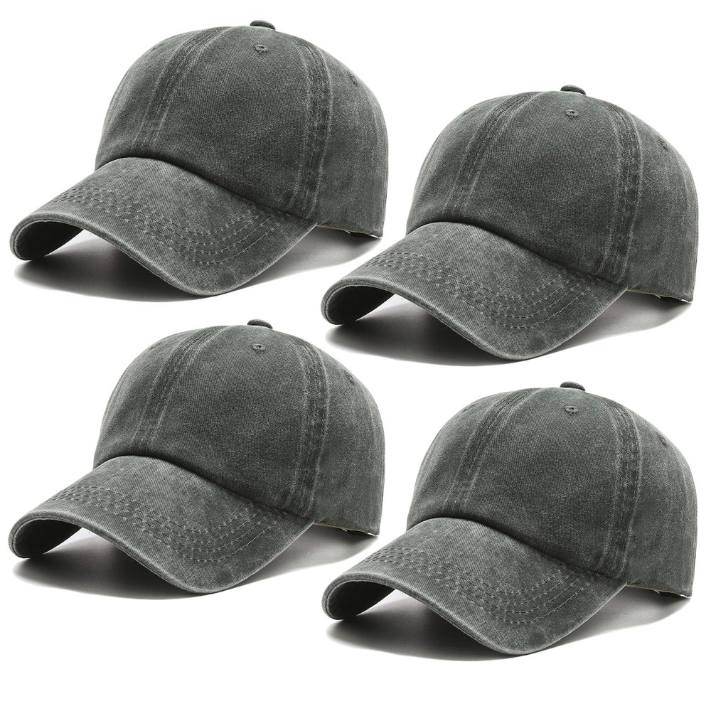 4 Pack Grey Vintage Washed Distressed Baseball Caps for Women Men Low Profile Adjustable Unconstructed Baseball Cap