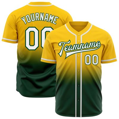 Custom Sports Jerseys Yellow Green Personalized Fade Baseball Jerseys Shirts Button Down Customize Hip Hop Softball T-Shirts Sports Team Uniform Embroided Name Number Logo
