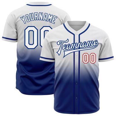 White Royal Blue Gradient Baseball Jerseys Personalized Stitched Team Name Number Logo Button Down Polyester Customize Baseball T-Shirts Sports Uniform for Adult Youth Kids Boys Girls