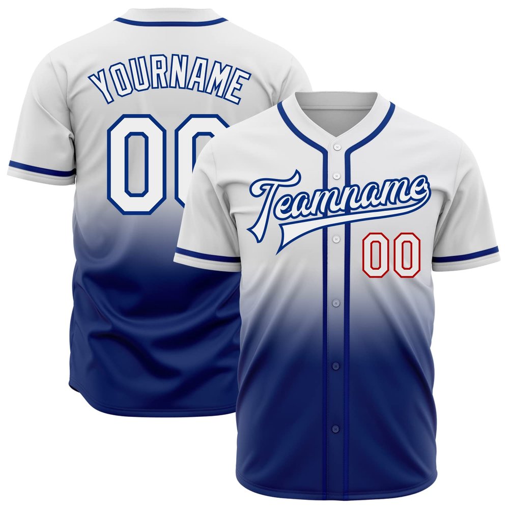 White Royal Blue Gradient Baseball Jerseys Personalized Stitched Team Name Number Logo Button Down Polyester Customize Baseball T-Shirts Sports Uniform for Adult Youth Kids Boys Girls
