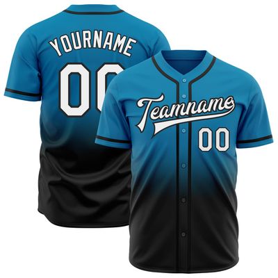 Personalized Baseball Sports Uniform Button Down Custom Black Blue Fade Baseball Jerseys Polyester Design Your Own Hip Hop Baseball Softball Shirts Stitched Name Number Logo for Kids Boys Girls