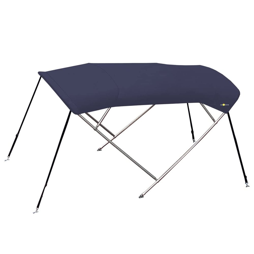 Oceansouth 4 Bow Stainless Steel Bimini Top 8ft Long | Heavy Duty Marine Boat Canopy with 316 Stainless Steel Frame & Atlas Marine Fabric (79" - 84", Blue)