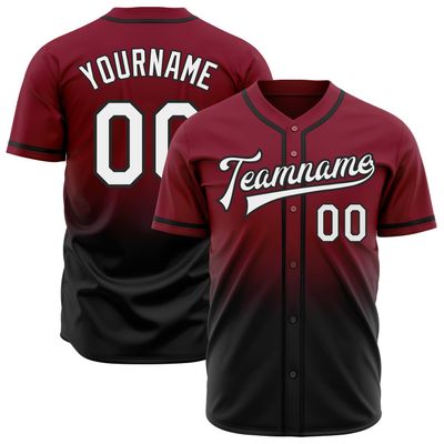 Custom Kids Baseball Jerseys Button Down Personalized Black Crimson Gradient Baseball Hip Hop Tee Shirts V-Neck Polyester Customize Sports Uniform Stitched Team Name Number Logo