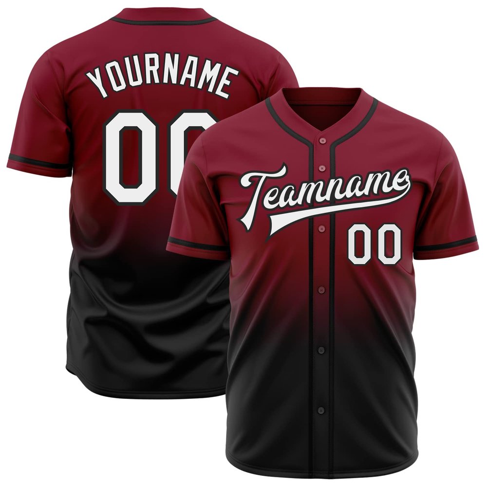 Custom Kids Baseball Jerseys Button Down Personalized Black Crimson Gradient Baseball Hip Hop Tee Shirts V-Neck Polyester Customize Sports Uniform Stitched Team Name Number Logo