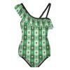 Alien Faces Green Squares Girl's One Piece Swimsuit Ruffle Swimwear Beach Bathing Suit 6-7Y110cm view 1