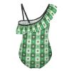 Alien Faces Green Squares Girl's One Piece Swimsuit Ruffle Swimwear Beach Bathing Suit 6-7Y110cm view 2