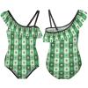 Alien Faces Green Squares Girl's One Piece Swimsuit Ruffle Swimwear Beach Bathing Suit 6-7Y110cm view 3