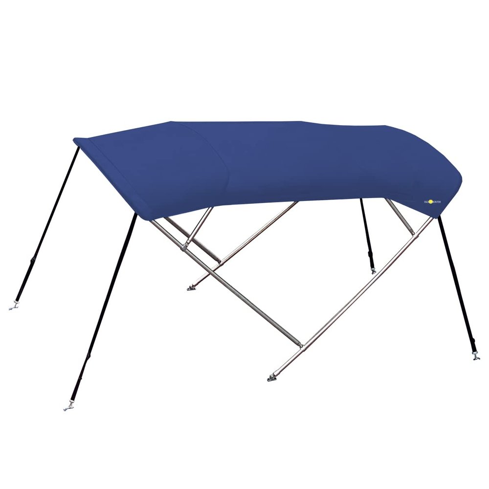 Oceansouth 4 Bow Stainless Steel Bimini Top 8ft Long | Heavy Duty Marine Boat Canopy with 316 Stainless Steel Frame & Atlas Marine Fabric (67" - 72", Pacific Blue)