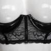 YiZYiF Women's PVC Leather Balconette 1/4 Cups Underwired Push Up Shelf Bra Top Bralette Lingerie Black G XX-Large view 3
