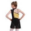 FEESHOW Girls Kids Mock-Neck Sleeveless Lyrical Dance Dress Contemporary Ballet Leotard Wrap Skirt Dance wear Gold 6 Years view 2