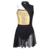 FEESHOW Girls Kids Mock-Neck Sleeveless Lyrical Dance Dress Contemporary Ballet Leotard Wrap Skirt Dance wear Gold 6 Years view 3
