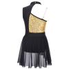 FEESHOW Girls Kids Mock-Neck Sleeveless Lyrical Dance Dress Contemporary Ballet Leotard Wrap Skirt Dance wear Gold 6 Years view 4