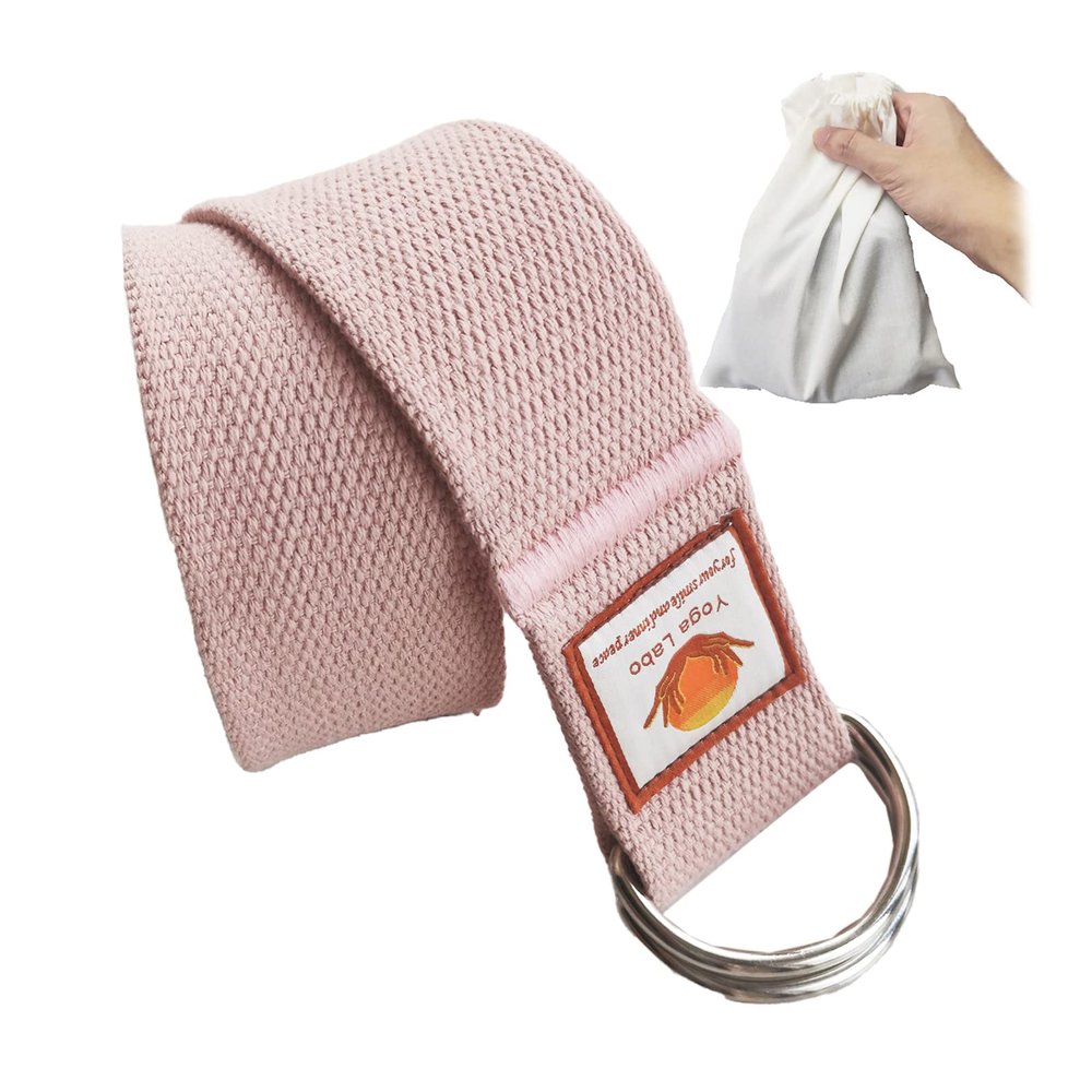 8ft Pink Thick Women Yoga Strap with Metal Loop with Bag Set, Nylon Cotton Durable Fitness Yoga Stretch Belt with Buckle As Physcial Therapy Bands Workout Adjustable D-Ring Buckle Gym Tools Rope Props