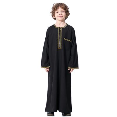 IBTOM CASTLE Robe for boys, Muslim Boy's Long Sleeve Bisht Thobe Abaya Muslim Middle East Saudi Arab Kaftan Islamic Zipper Arabic Embroidered Dress Dubai Robes With Pockets Clothes Black 9-10 Years