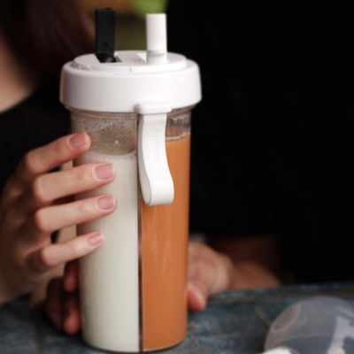600ml Dual Chamber Cup Two Straws Water Bottle, Innovative Dual Use Water Bottle Two Straws Water Cup For Home Outdoor Camping Sport Travel Office(White)