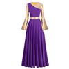 Praise Dance Dresses for Women Liturgical Worship Church Lyrical Dancewear Golden Metallic Color Block Bell Long Sleeve Pleated Swing Full Length Loose Fit Maxi Robe Prayer Clothes Purple 3XL view 1
