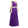 Praise Dance Dresses for Women Liturgical Worship Church Lyrical Dancewear Golden Metallic Color Block Bell Long Sleeve Pleated Swing Full Length Loose Fit Maxi Robe Prayer Clothes Purple 3XL view 2