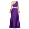 Praise Dance Dresses for Women Liturgical Worship Church Lyrical Dancewear Golden Metallic Color Block Bell Long Sleeve Pleated Swing Full Length Loose Fit Maxi Robe Prayer Clothes Purple 3XL view 3