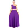 Praise Dance Dresses for Women Liturgical Worship Church Lyrical Dancewear Golden Metallic Color Block Bell Long Sleeve Pleated Swing Full Length Loose Fit Maxi Robe Prayer Clothes Purple 3XL view 4