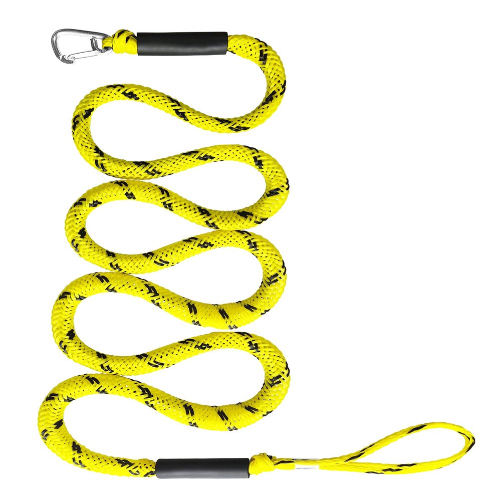 Single Hook Bungee Dock Lines  Heavy-Duty Elastic Mooring Ropes for Boats, PWCs & Kayaks | Adjustable PVC Sleeve | 316 Stainless Steel Clip (1, Yellow & Black, 7 Feet)