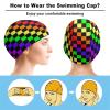 Black Rainbow Checkerboard Pattern Print Swimming Cap Swim Hats Unisex Long Hair Swimming Cap Decor for Men and Women Adult view 3