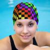 Black Rainbow Checkerboard Pattern Print Swimming Cap Swim Hats Unisex Long Hair Swimming Cap Decor for Men and Women Adult view 4