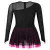 vastwit Women's Glitter Rhinestone Long Sleeve Figure Ice Skating Dress Mesh Patchwork Ballet Dance Leotard Hot Pink X-Large view 4