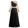 Praise Dance Dresses for Women Liturgical Worship Church Lyrical Dancewear Golden Metallic Color Block Bell Long Sleeve Pleated Swing Full Length Loose Fit Maxi Robe Prayer Clothes Black S view 1