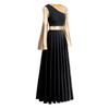 Praise Dance Dresses for Women Liturgical Worship Church Lyrical Dancewear Golden Metallic Color Block Bell Long Sleeve Pleated Swing Full Length Loose Fit Maxi Robe Prayer Clothes Black S view 2