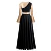 Praise Dance Dresses for Women Liturgical Worship Church Lyrical Dancewear Golden Metallic Color Block Bell Long Sleeve Pleated Swing Full Length Loose Fit Maxi Robe Prayer Clothes Black S view 3