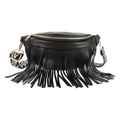 Women Faux Leather Tassel Fanny Pack Waist Bag Chest Bag Crossbody Shoulder Bag