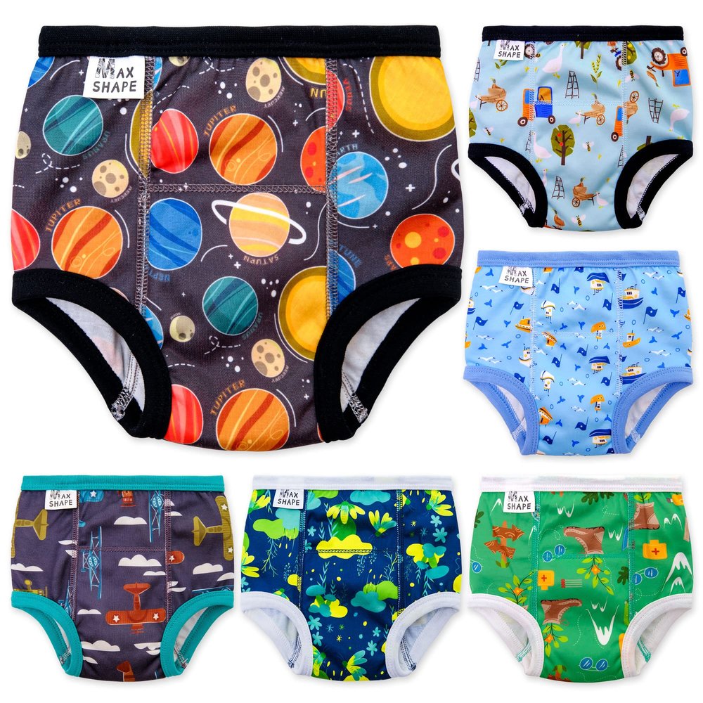 Max Shape 6 Pack Potty Training Underwear for Boys,Washable Baby Boy Toilet Training Pants Training Underwear Fit 2T-6T Black 2T