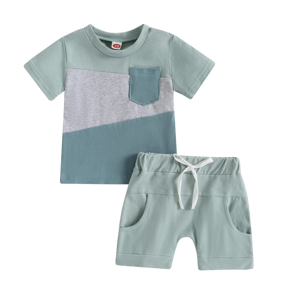 LIOMENGZI Infant Baby Boys Summer Clothes Sets Outfits Color Block Short Sleeve T Shirt Top and Casual Shorts Outfit Clothes