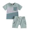 LIOMENGZI Infant Baby Boys Summer Clothes Sets Outfits Color Block Short Sleeve T Shirt Top and Casual Shorts Outfit Clothes view 1