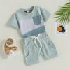 LIOMENGZI Infant Baby Boys Summer Clothes Sets Outfits Color Block Short Sleeve T Shirt Top and Casual Shorts Outfit Clothes view 3