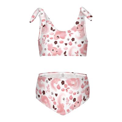 Aflyko Ocean Girls' Swimwear Axolotl Cartoon Pink 2-Piece Bikini Set Summer Swimsuit Holiday Bathing Suit Pool Party Beachwear Water Sport Tankini Set 5-6T