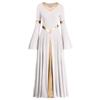 Praise Dance Dresses for Women Liturgical Worship Church Lyrical Dancewear Golden Metallic V-Neck Bell Long Sleeve Pleated Swing Full Length Loose Fit Maxi Robe Prayer Clothes White XS view 1