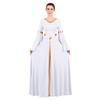 Praise Dance Dresses for Women Liturgical Worship Church Lyrical Dancewear Golden Metallic V-Neck Bell Long Sleeve Pleated Swing Full Length Loose Fit Maxi Robe Prayer Clothes White XS view 2