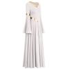 Praise Dance Dresses for Women Liturgical Worship Church Lyrical Dancewear Golden Metallic V-Neck Bell Long Sleeve Pleated Swing Full Length Loose Fit Maxi Robe Prayer Clothes White XS view 3