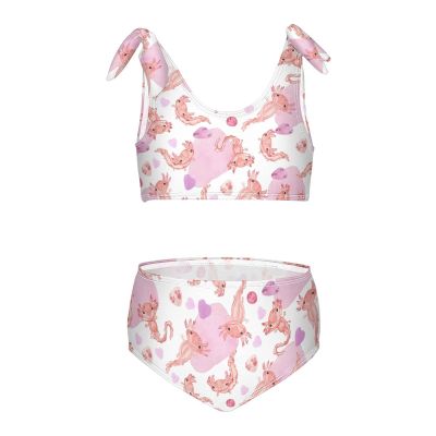 Aflyko Ocean Girls' Swimwear Kawaii Axolotl Heart 2-Piece Bikini Set Summer Swimsuit Holiday Bathing Suit Hawaii Beachwear Pool Water Sport Tankini Set 4T