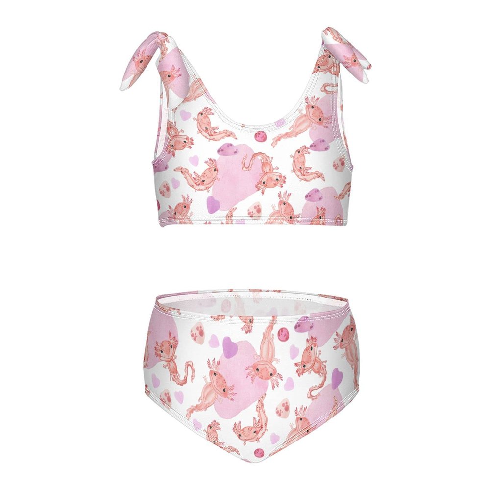 Aflyko Ocean Girls' Swimwear Kawaii Axolotl Heart 2-Piece Bikini Set Summer Swimsuit Holiday Bathing Suit Hawaii Beachwear Pool Water Sport Tankini Set 4T