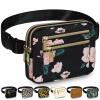 Capolo Fanny Packs for Women Fashion Waist Packs Bag with Adjustable Strap and 4 Zipper Pockets Waterproof Everywhere Crossbody Belt Bag for Workout Running Travelling(Black Flower) view 1